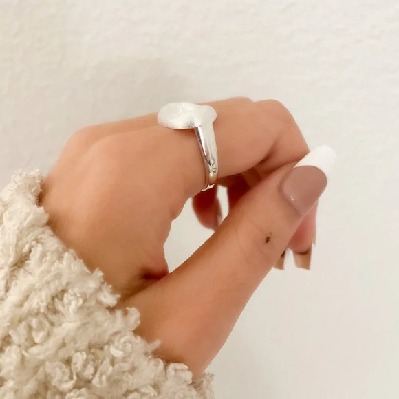 925 Sterling Silver Oval Ring Texture Ring Matte Ring Modern Geometric Ring - Picture 7 of 9